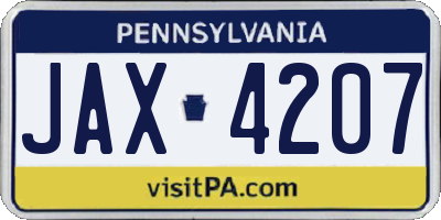 PA license plate JAX4207