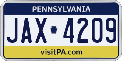 PA license plate JAX4209