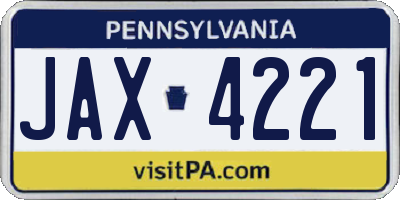PA license plate JAX4221