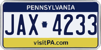 PA license plate JAX4233