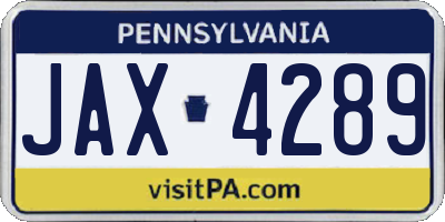 PA license plate JAX4289