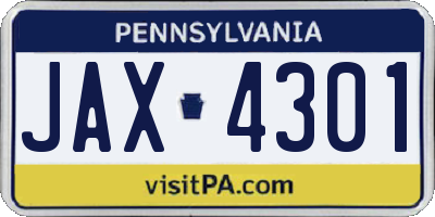 PA license plate JAX4301