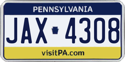 PA license plate JAX4308