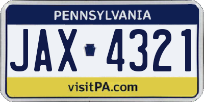 PA license plate JAX4321