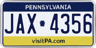 PA license plate JAX4356