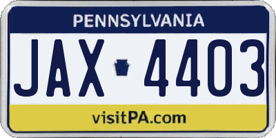 PA license plate JAX4403
