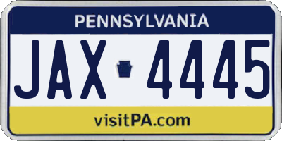 PA license plate JAX4445