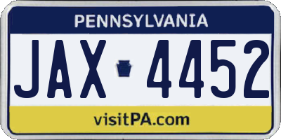 PA license plate JAX4452
