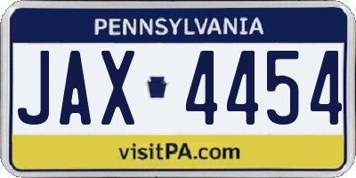 PA license plate JAX4454
