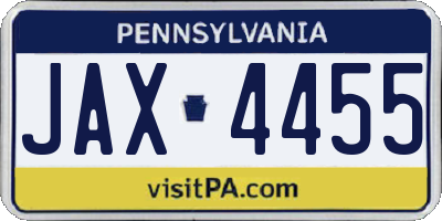 PA license plate JAX4455