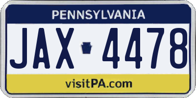 PA license plate JAX4478