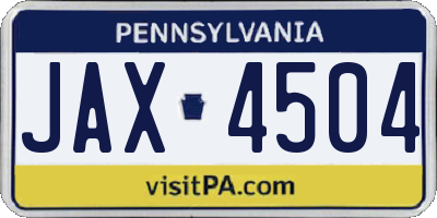 PA license plate JAX4504