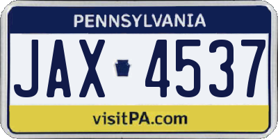 PA license plate JAX4537