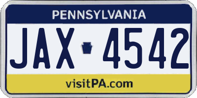 PA license plate JAX4542