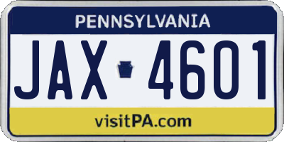 PA license plate JAX4601