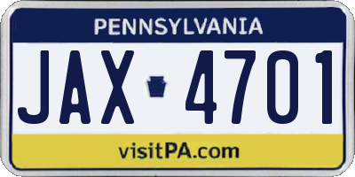 PA license plate JAX4701
