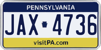 PA license plate JAX4736