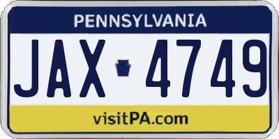 PA license plate JAX4749