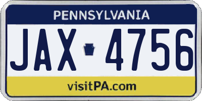 PA license plate JAX4756
