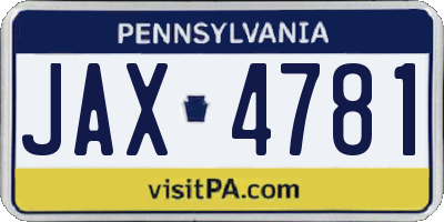 PA license plate JAX4781