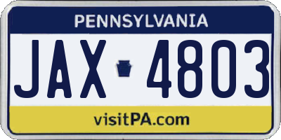 PA license plate JAX4803