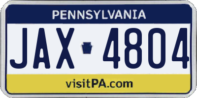 PA license plate JAX4804