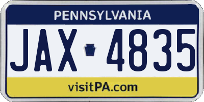 PA license plate JAX4835