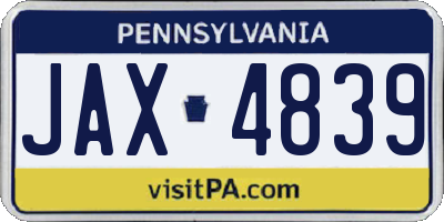 PA license plate JAX4839
