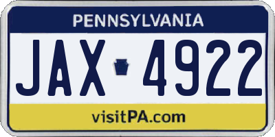 PA license plate JAX4922