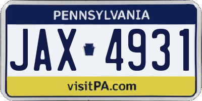 PA license plate JAX4931