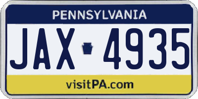 PA license plate JAX4935