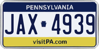 PA license plate JAX4939