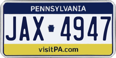 PA license plate JAX4947