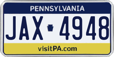PA license plate JAX4948