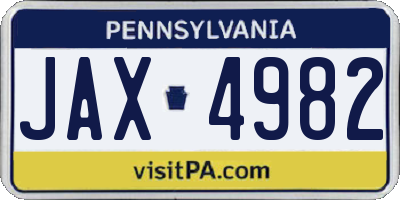 PA license plate JAX4982