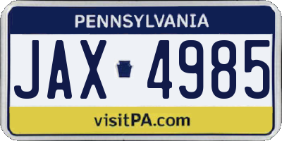 PA license plate JAX4985
