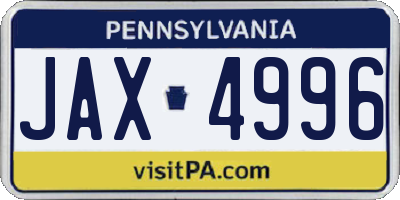 PA license plate JAX4996
