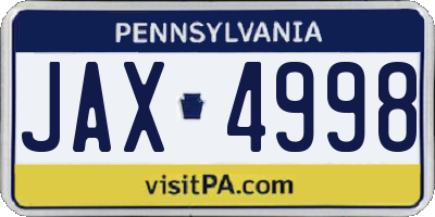 PA license plate JAX4998