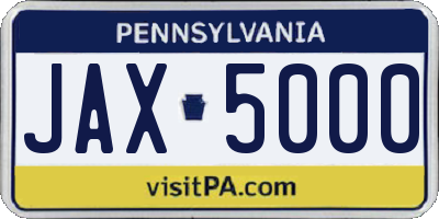 PA license plate JAX5000