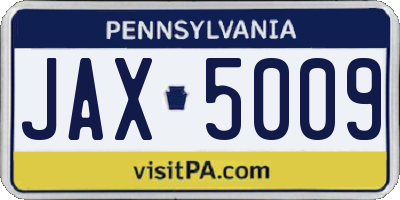 PA license plate JAX5009