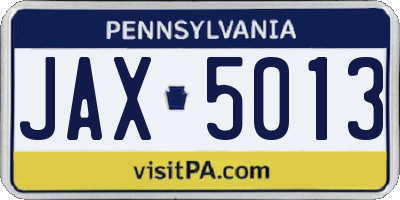 PA license plate JAX5013