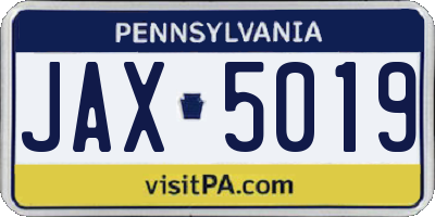 PA license plate JAX5019