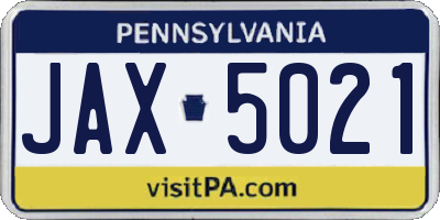 PA license plate JAX5021