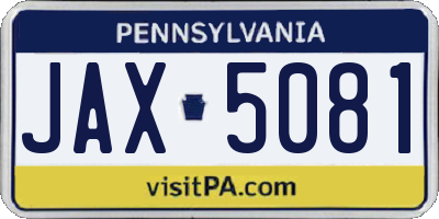 PA license plate JAX5081