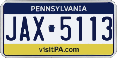 PA license plate JAX5113