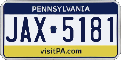 PA license plate JAX5181