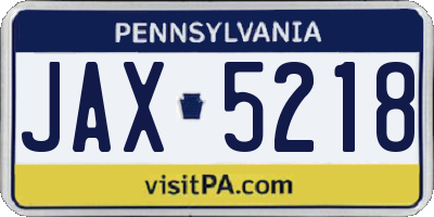 PA license plate JAX5218