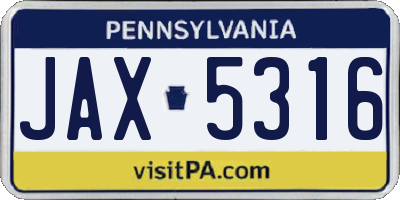 PA license plate JAX5316