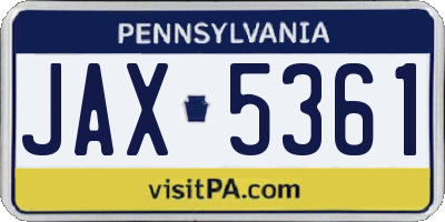 PA license plate JAX5361