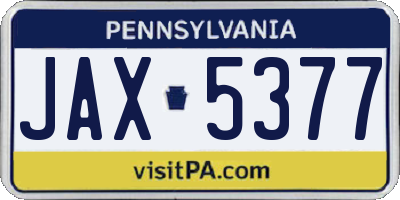 PA license plate JAX5377